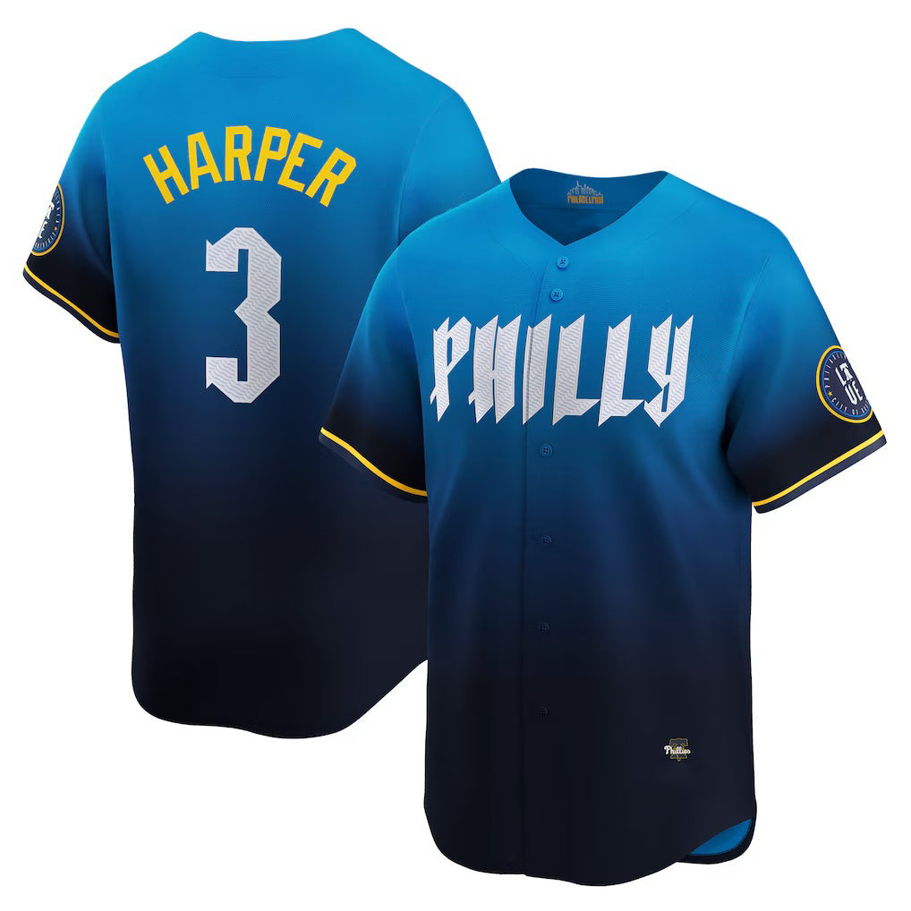 Philadelphia Phillies #3 Bryce Harper Blue Fotopoulosg City Connect Limited Player Jersey