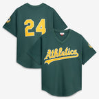 Oakland Athletics #24 Rickey Henderson Mitchell & Ness Green Fotopoulosg Authentic Batting Practice Jersey