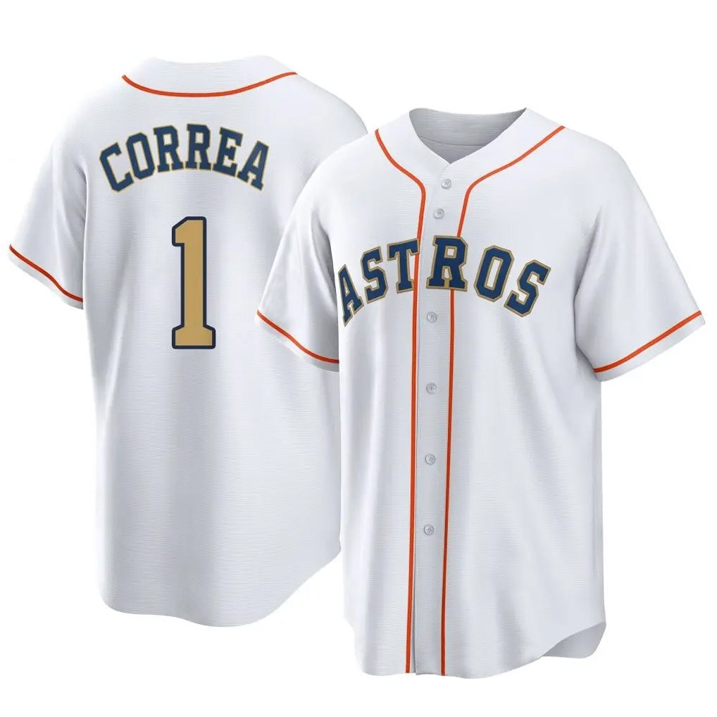 Houston Astros #1 Carlos Correa Player Gold Fotopoulosg Collection Game Home Stitched Jerseys