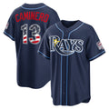 Tampa Bay Rays #13 Junior Caminero USA 250 Fourth of July Road Stadium Jersey - Navy Fotopoulosg