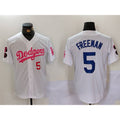 Los Angeles Dodgers #5 Freddie Freeman White Pink Fotopoulosg Vin & Kobe Patch Stitched Jerseys