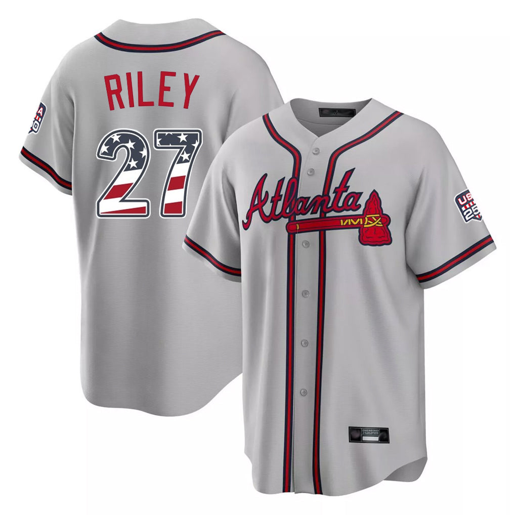 Atlanta Braves #27 Austin Riley Player Gray Fotopoulosg USA 250 Fourth Of July Limited Home Game Stitched Jerseys