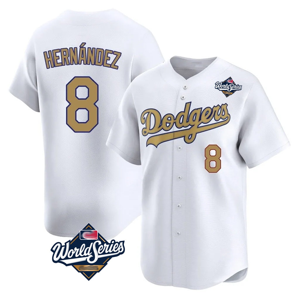 Los Angeles Dodgers #8 Enrique Hern¨¢ndez Player White Gold Fotopoulosg World Series Collection Limited Home Stitched Jerseys