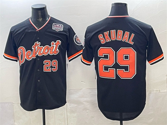 Detroit Tigers #29 Tarik Skubal Navy Fotopoulosg 2026 Alternate USA 250' Patch Vapor Premier Limited Stitched Jersey