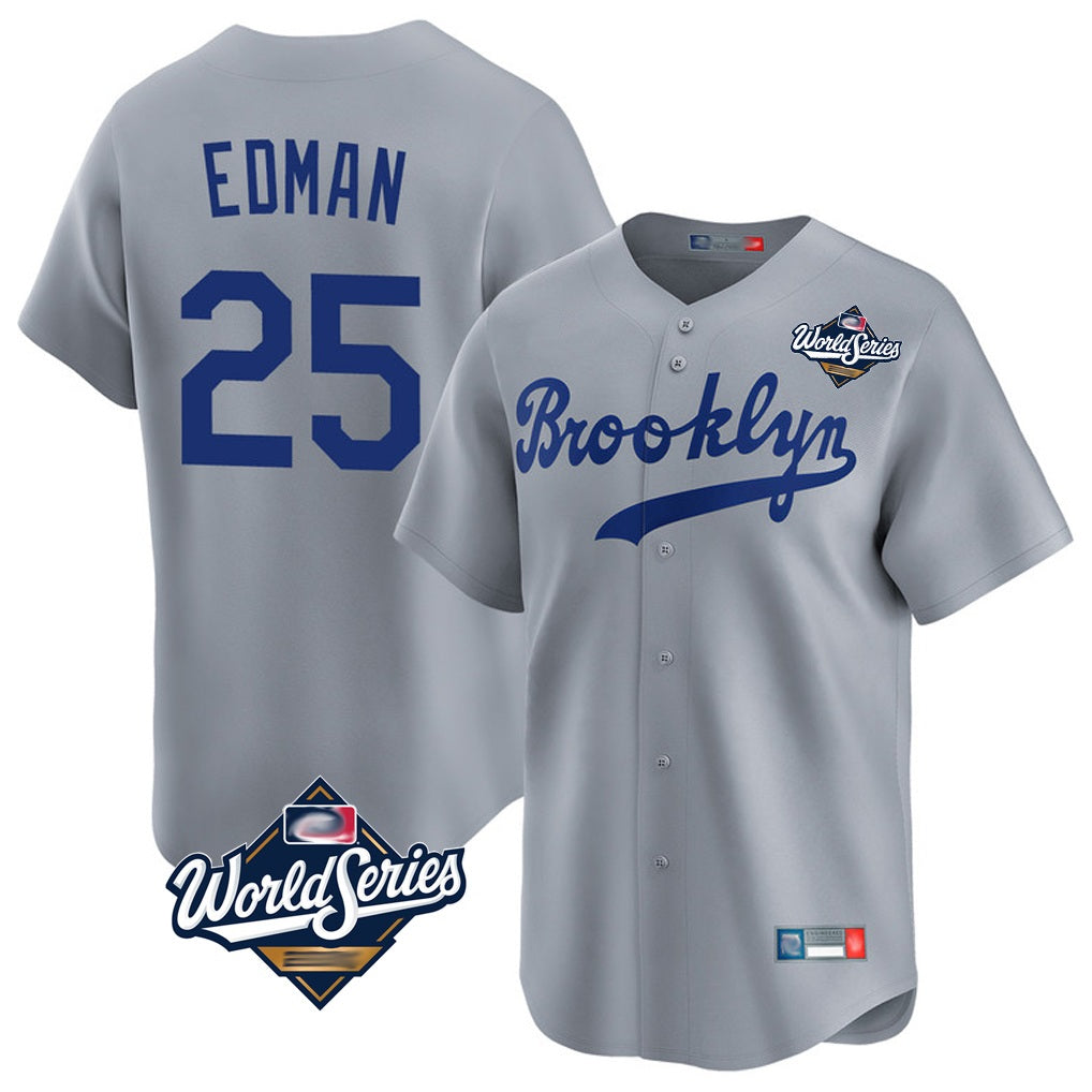 Los Angeles Dodgers #25 Tommy Edman Player Gray Fotopoulosg World Series Game Limited Home Stitched Jerseys