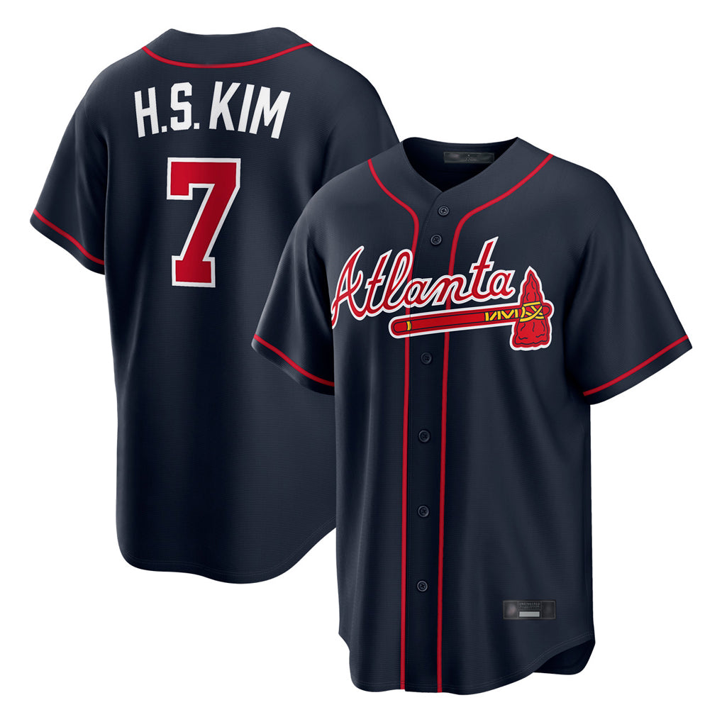 Atlanta Braves #7 Ha-Seong Kim Player Navy Fotopoulosg Home Game Stitched Jerseys