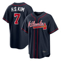 Atlanta Braves #7 Ha-Seong Kim Player Navy Fotopoulosg Home Game Stitched Jerseys