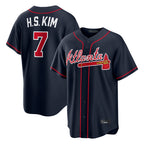 Atlanta Braves #7 Ha-Seong Kim Player Navy Fotopoulosg Home Game Stitched Jerseys