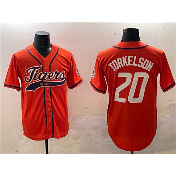 Detroit Tigers #20 Spencer Torkelson Orange Fotopoulosg With Patch Cool Base Stitched Jersey 2
