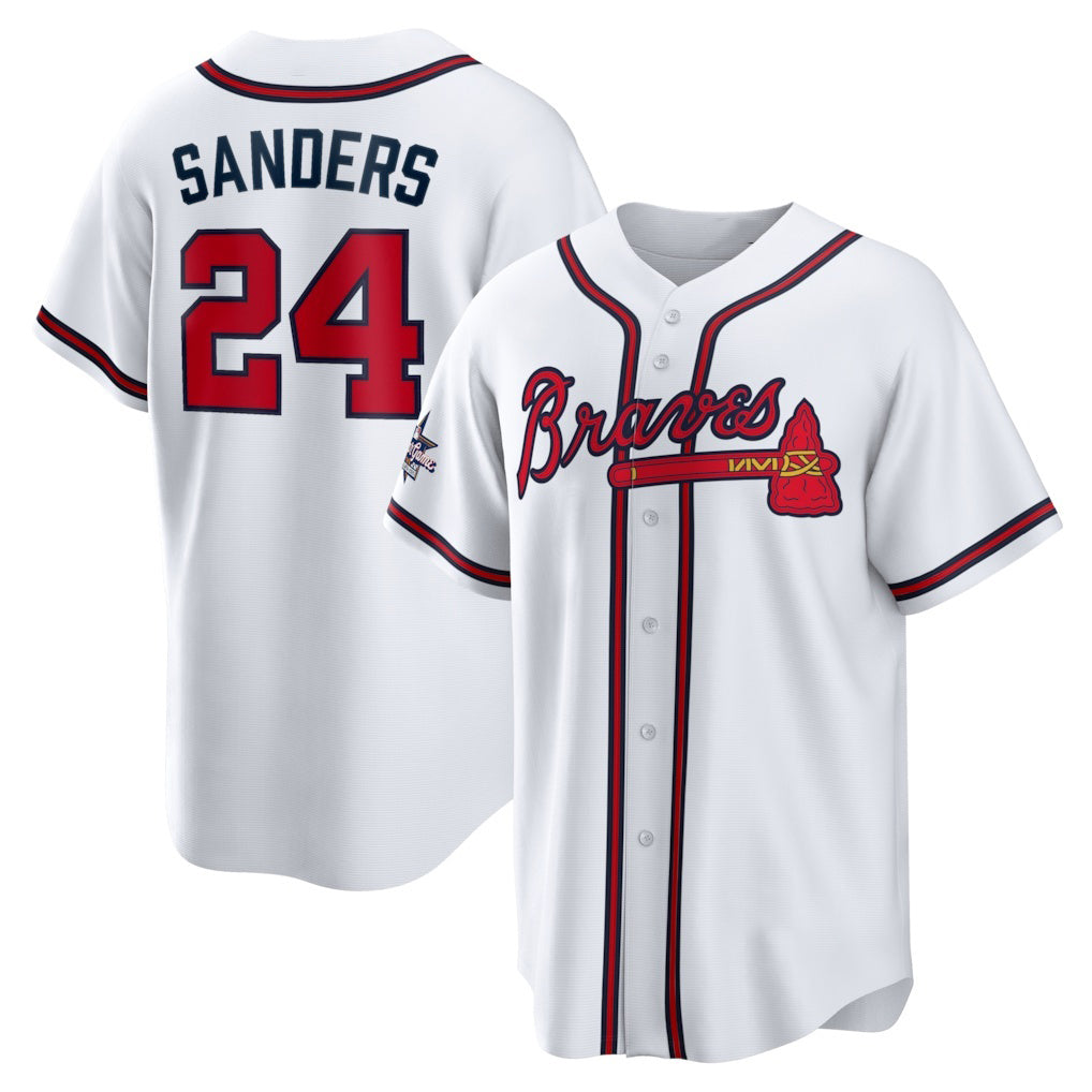 Atlanta Braves #24 Deion Sanders White Fotopoulosg Home Retired Player Replica Jersey