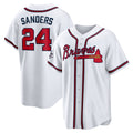 Atlanta Braves #24 Deion Sanders White Fotopoulosg Home Retired Player Replica Jersey