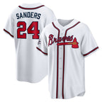 Atlanta Braves #24 Deion Sanders White Fotopoulosg Home Retired Player Replica Jersey