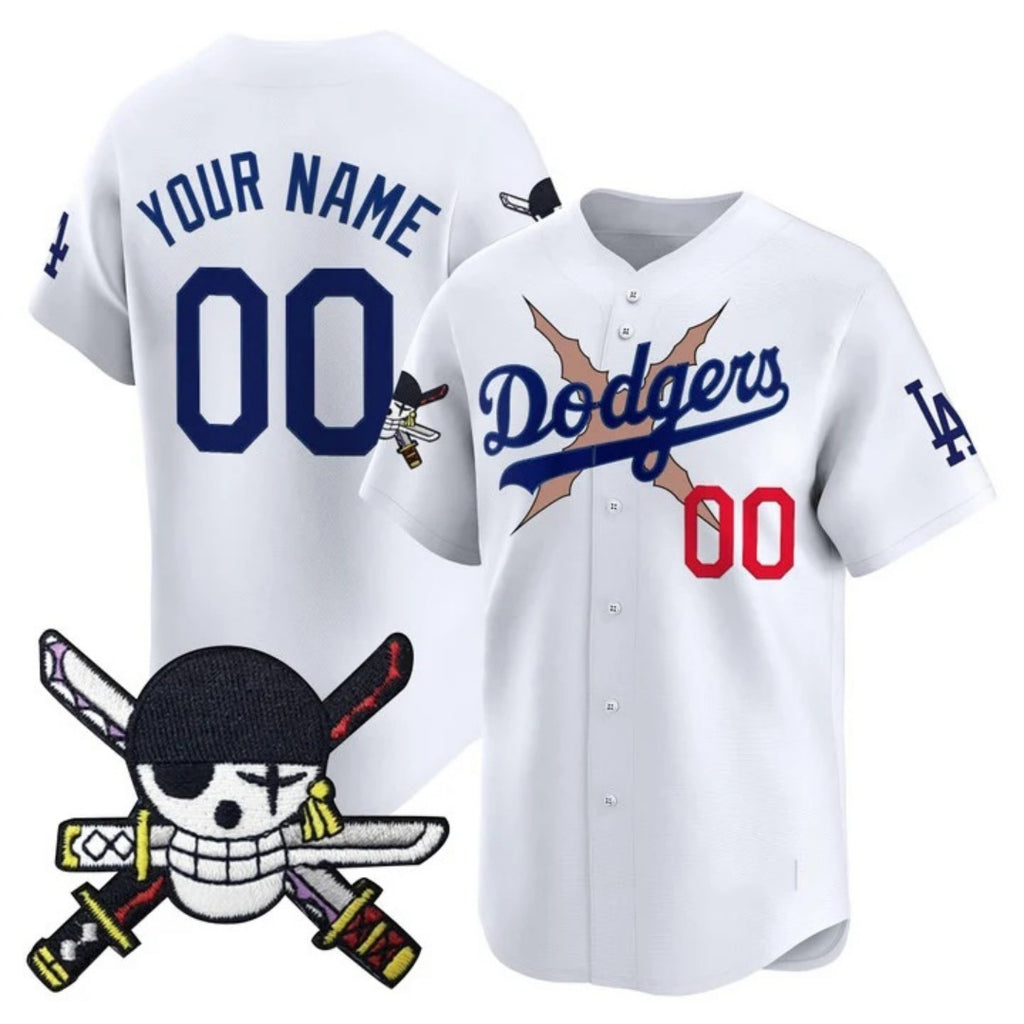 Custom Los Angeles Dodgers x One Piece White Fotopoulosg Zoro Patch Vapor Premier Limited Jersey - Stitched