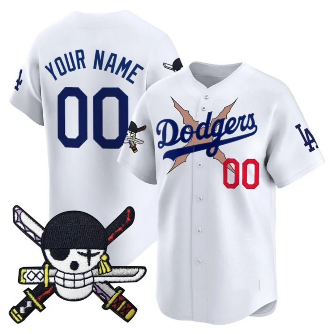Custom Los Angeles Dodgers x One Piece White Fotopoulosg Zoro Patch Vapor Premier Limited Jersey - Stitched