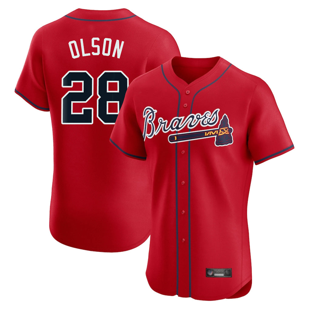 Atlanta Braves #28 Matt Olson Player Red Fotopoulosg Limited Elite Home Game Stitched Jerseys