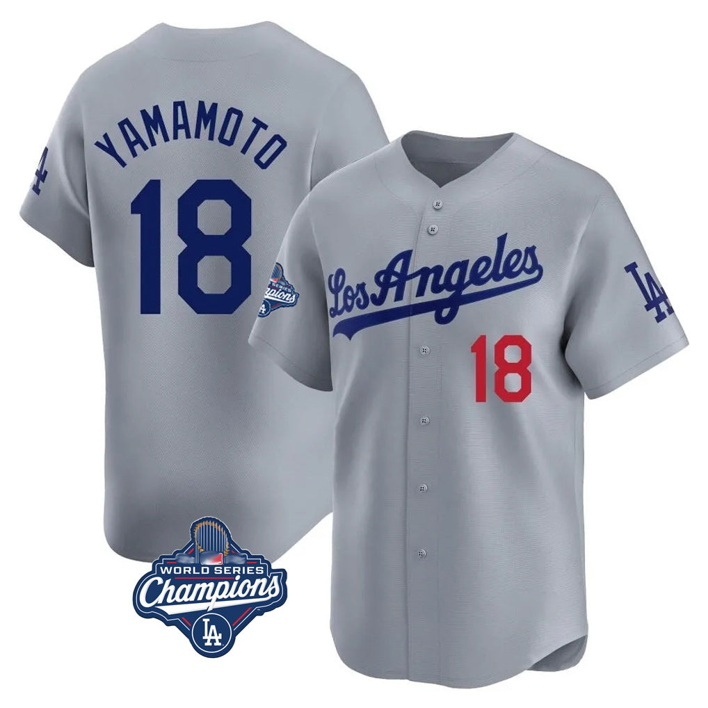 Los Angeles Dodgers #18 Yoshinobu Yamamoto Player Gray Fotopoulosg World Series Meet Limited Home Stitched Jerseys