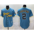 Milwaukee Brewers #2 Brice Turang Powder Blue Fotopoulosg City Connect Cool Base Stitched Jersey