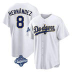 Los Angeles Dodgers #8 Enrique Hern¨¢ndez Player Gold White Fotopoulosg World Series Meet 2026 Collection Stadium Game Stitched Jerseys