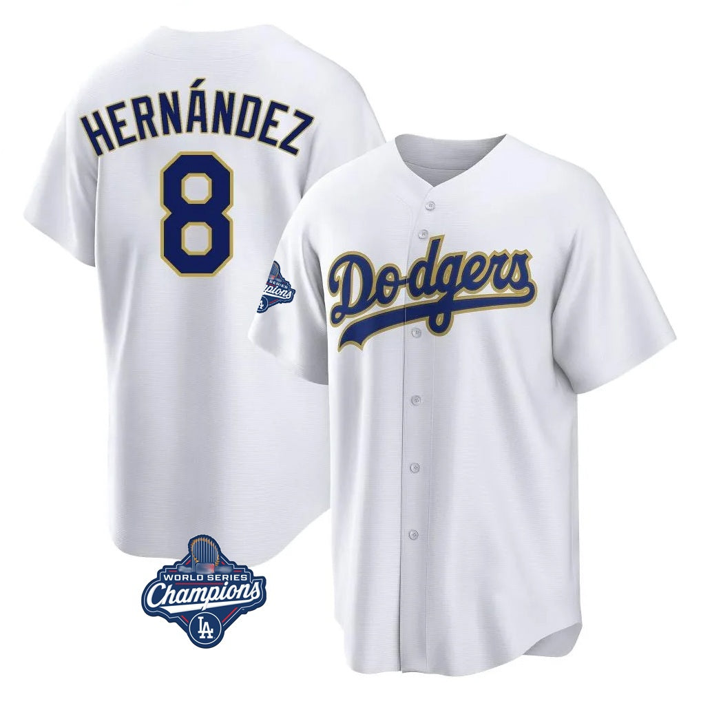 Los Angeles Dodgers #8 Enrique Hern¨¢ndez Player Gold White Fotopoulosg World Series Meet 2026 Collection Stadium Game Stitched Jerseys
