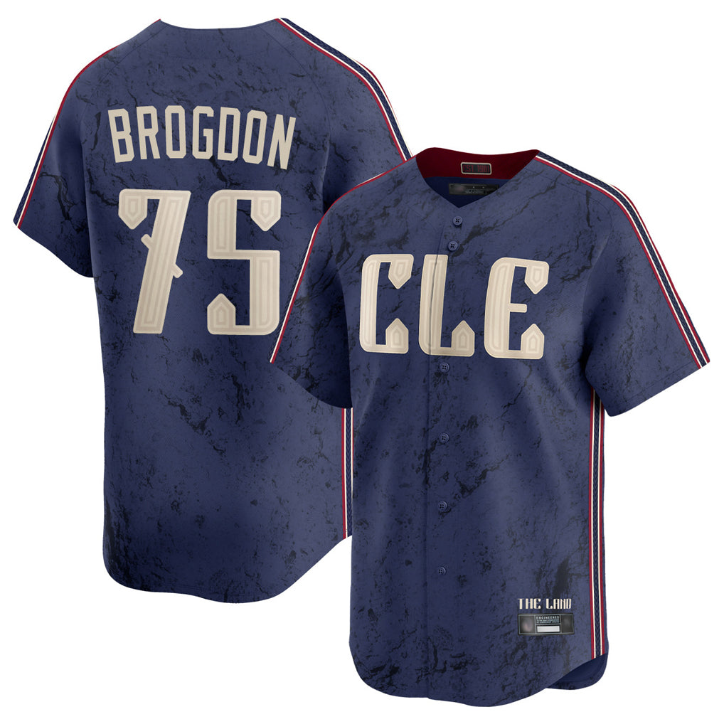 Cleveland Guardians #75 Connor Brogdon Player Navy Fotopoulosg City Connect Limited Home Stitched Jerseys