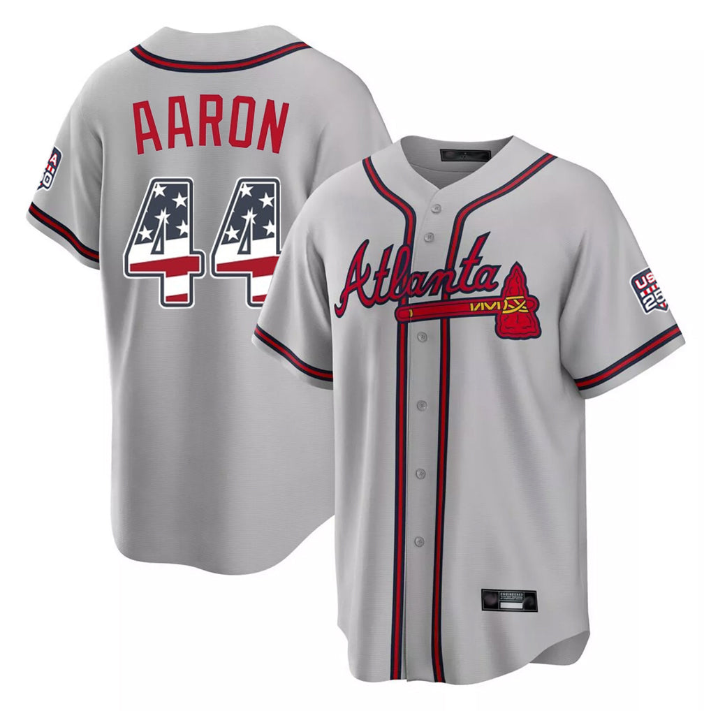 Atlanta Braves #44 Hank Aaron Player Gray Fotopoulosg USA 250 Fourth Of July Limited Home Game Stitched Jerseys