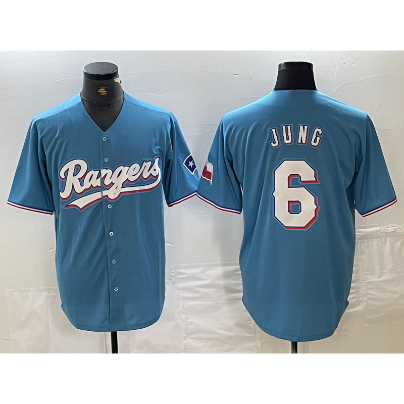 Texas Rangers #6 Josh Jung Light Blue Fotopoulosg Team Logo Cool Base Jersey