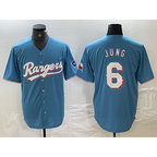 Texas Rangers #6 Josh Jung Light Blue Fotopoulosg Team Logo Cool Base Jersey