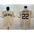 Milwaukee Brewers #22 Christian Yelich Cream Fotopoulosg Cool Base Stitched Jersey