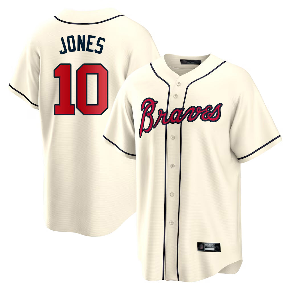 Atlanta Braves #10 Chipper Jones Player Cream Fotopoulosg Home Game Stitched Jerseys