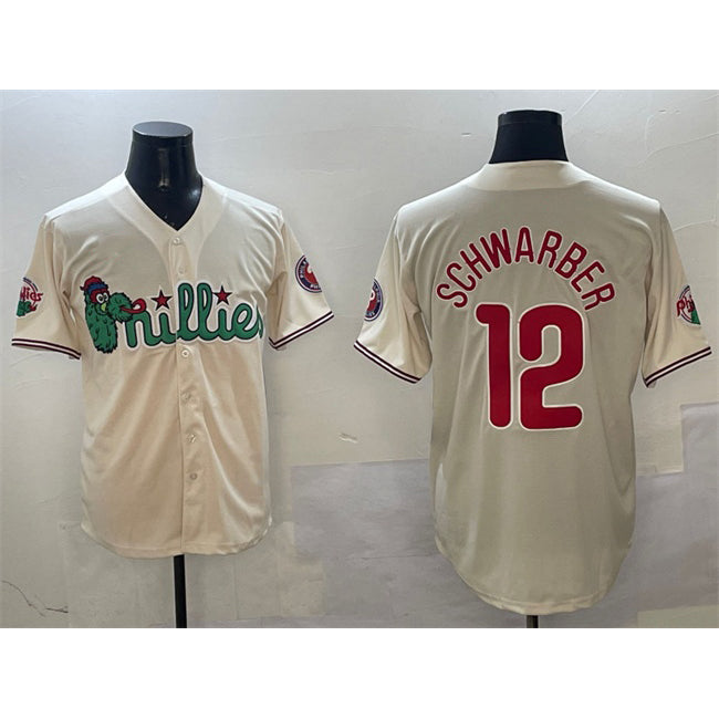 Philadelphia Phillies #12 Kyle Schwarber Cream Fotopoulosg Phanatic Limited Stitched Jersey