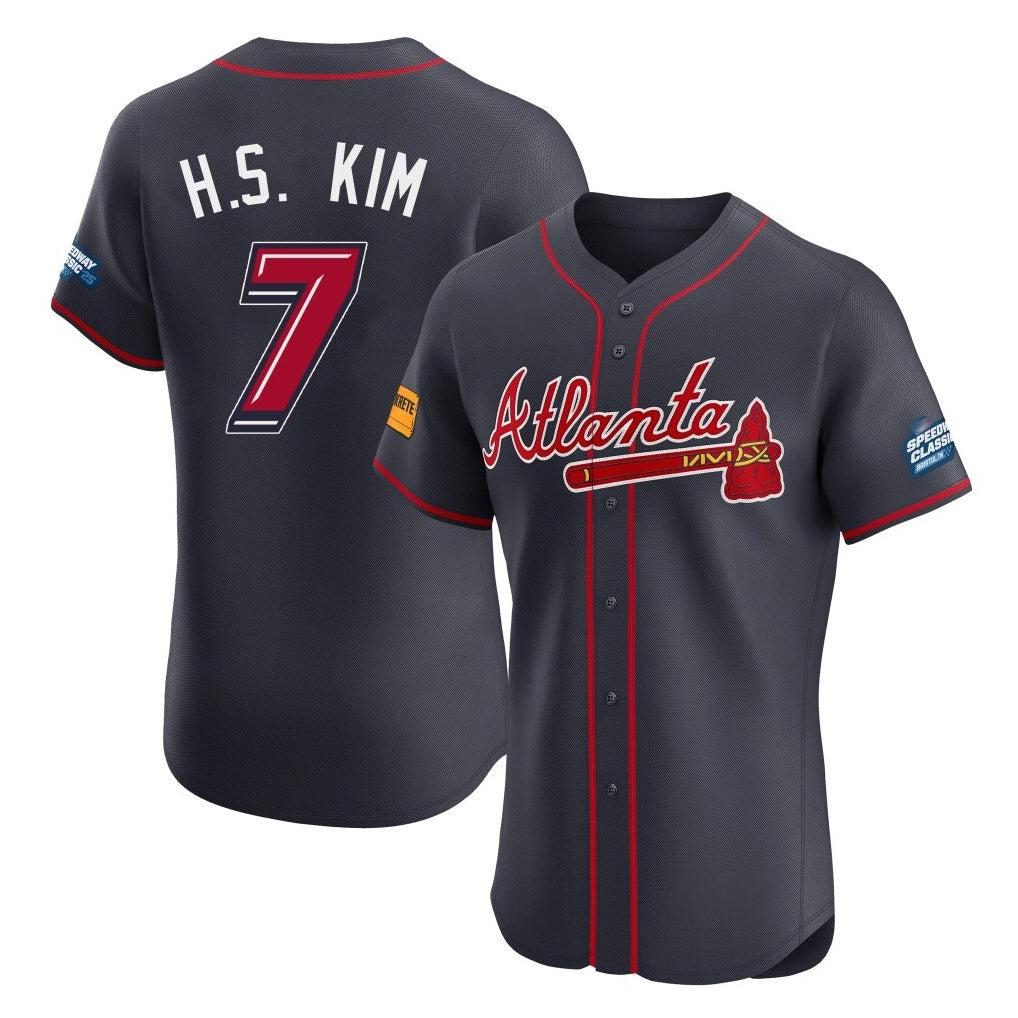 Atlanta Braves #7 Ha-Seong Kim Player Navy Fotopoulosg 2025 Speedway Classic Limited Elite Home Game Stitched Jerseys