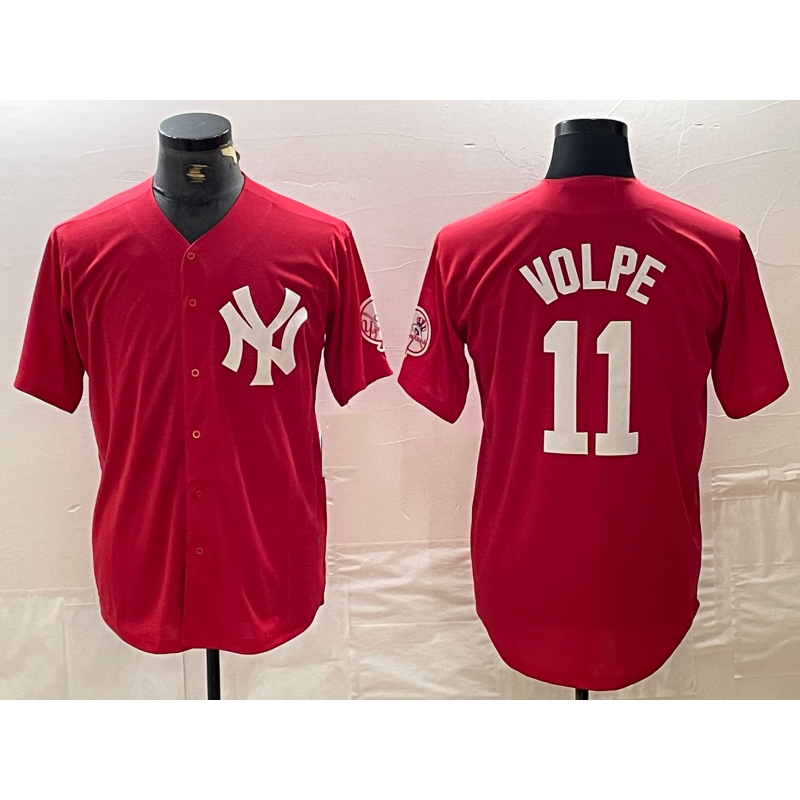New York Yankees #11 Anthony Volpe Red Fotopoulosg Fashion Cool Base Jersey