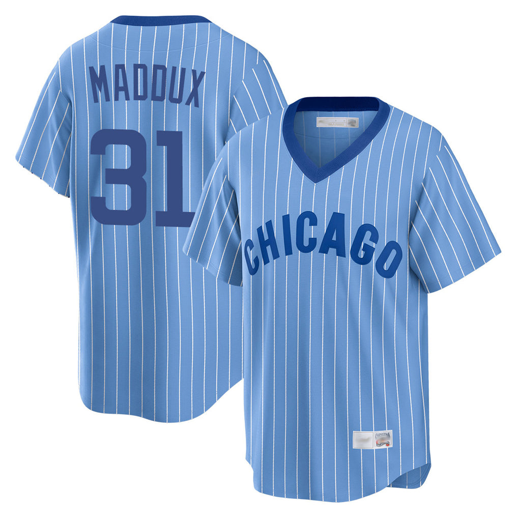 Chicago Cubs #31 Greg Maddux Player Blue Fotopoulosg T-shirt Cooperstown Collection Limited Stitched Jerseys