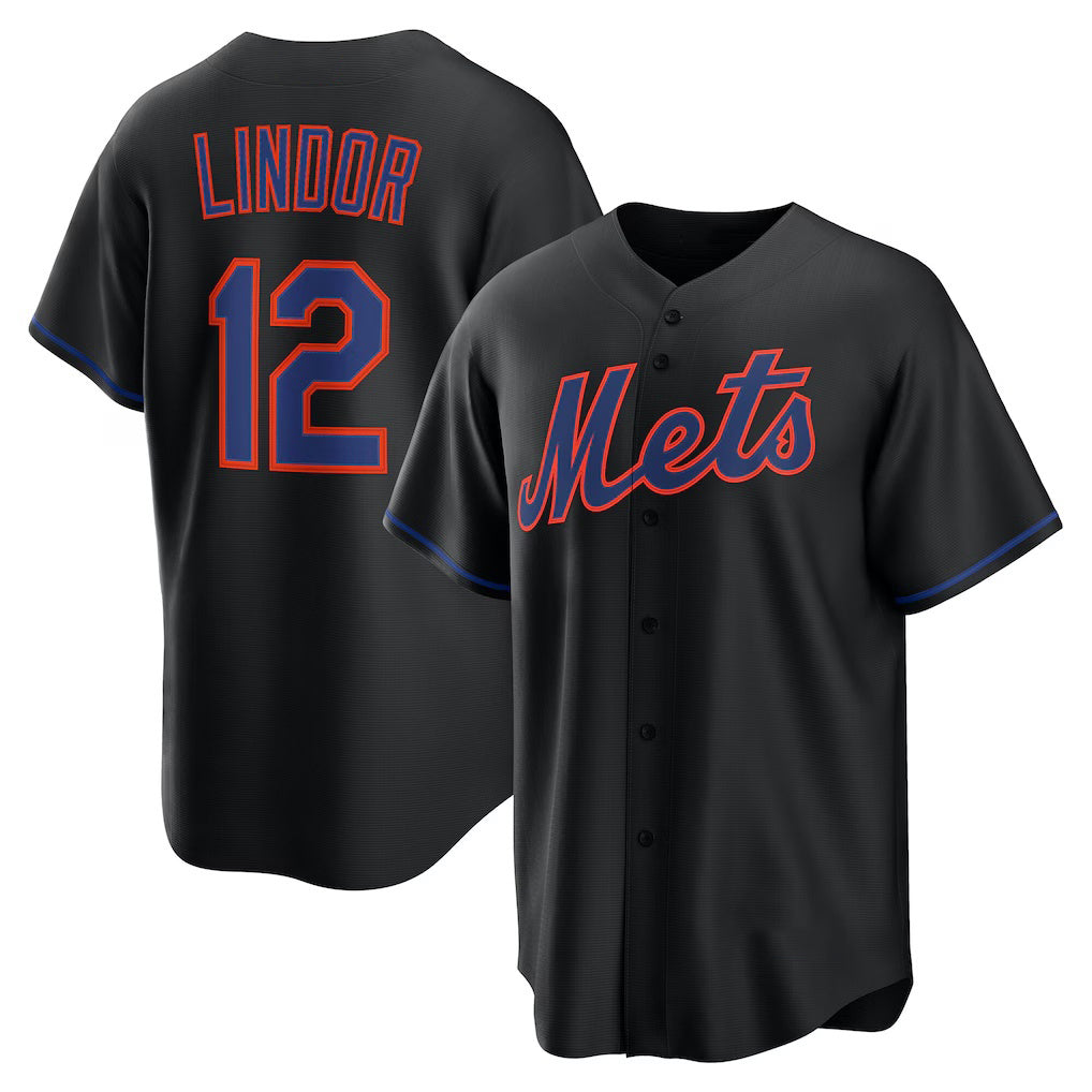 New York Mets #12 Francisco Lindor Black Fotopoulosg Alternate Replica Jersey