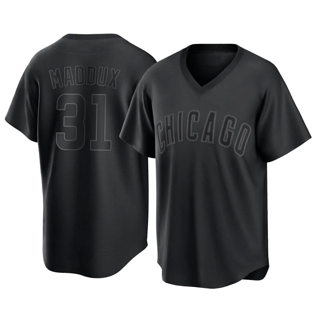 Chicago Cubs #31 Greg Maddux Player Black Fotopoulosg T-shirt Home Game Stitched Jerseys
