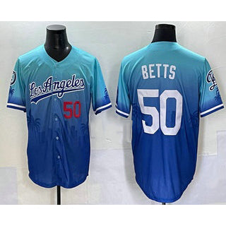 Los Angeles Dodgers #50 Mookie Betts Blue Fotopoulosg 2025 City Connect Limited Stitched Jersey