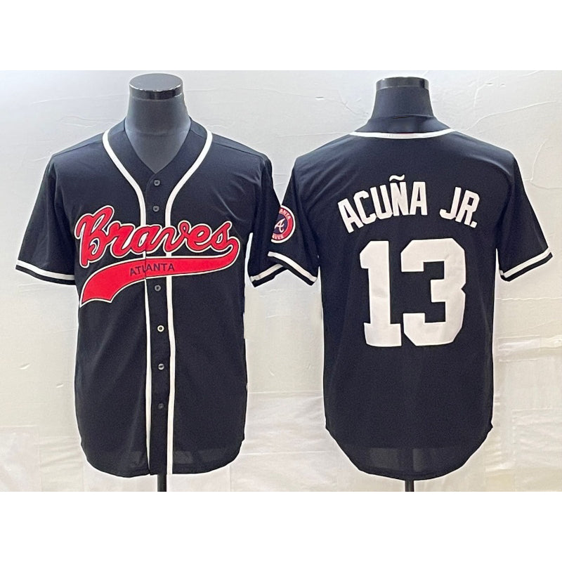 Atlanta Braves #13 Ronald Acuna Jr Black Fotopoulosg Cool Base Stitched Jersey 2