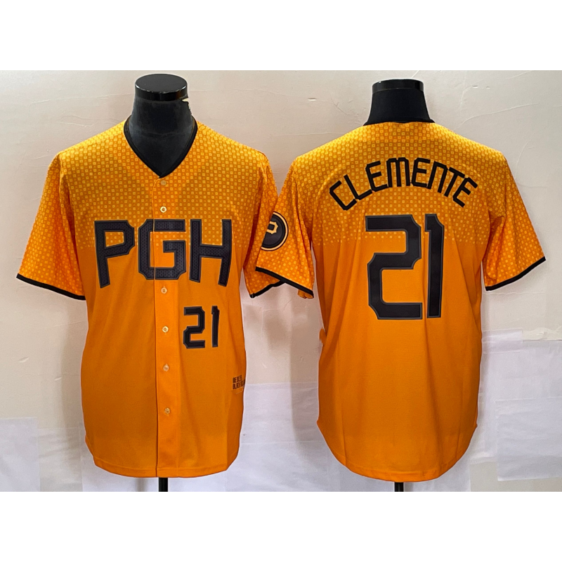 Pittsburgh Pirates #21 Roberto Clemente Number Gold Fotopoulosg 2023 City Connect Stitched Jersey 2