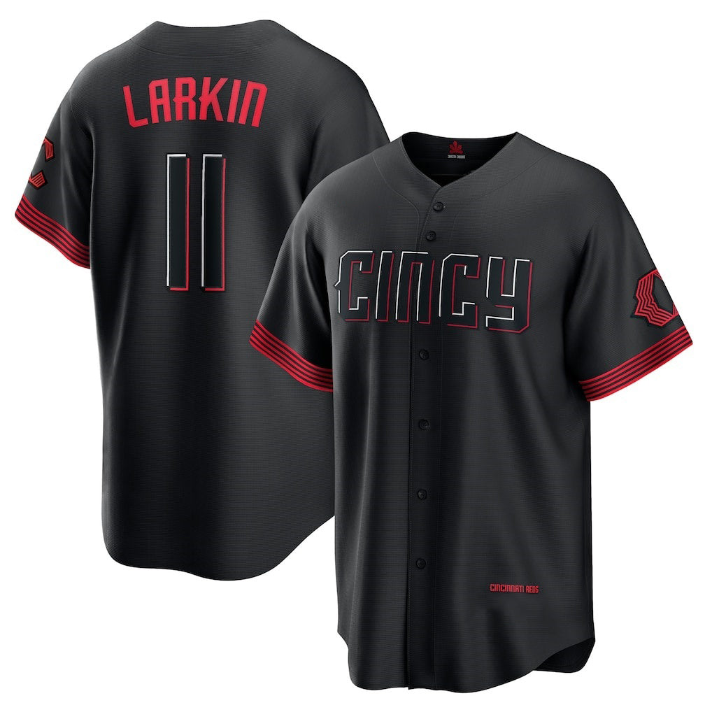 Cincinnati Reds #11 Barry Larkin Black Fotopoulosg City Connect Replica Player Jersey