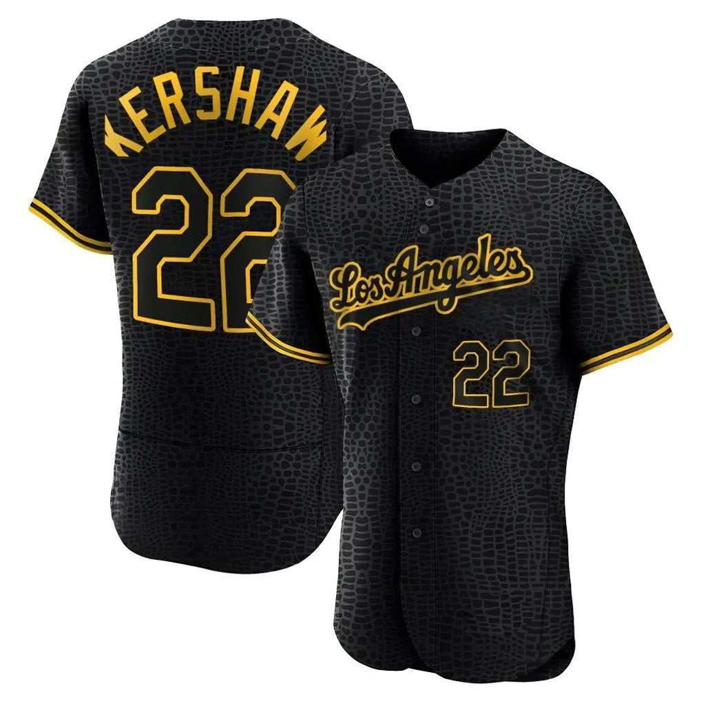 Los Angeles Dodgers #22 Clayton Kershaw Player Black Fotopoulosg Snake Skin City Limited Elite Home Stitched Jerseys