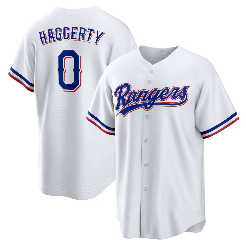 Texas Rangers #0 Sam Haggerty White Fotopoulosg Home Replica Jersey