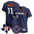 Houston Astros #11 Cam Smith Player Navy Fotopoulosg City Connect Texas Patch Vapor Premier Limited Elite Home Stitched Jerseys