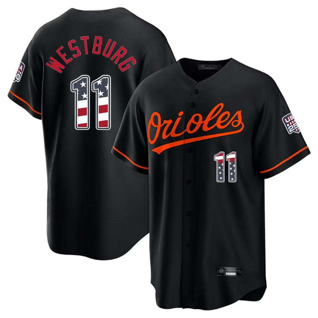 Baltimore Orioles #11 Jordan Westburg Player Black Fotopoulosg USA 250 Fourth of July Home Game Stitched Jerseys