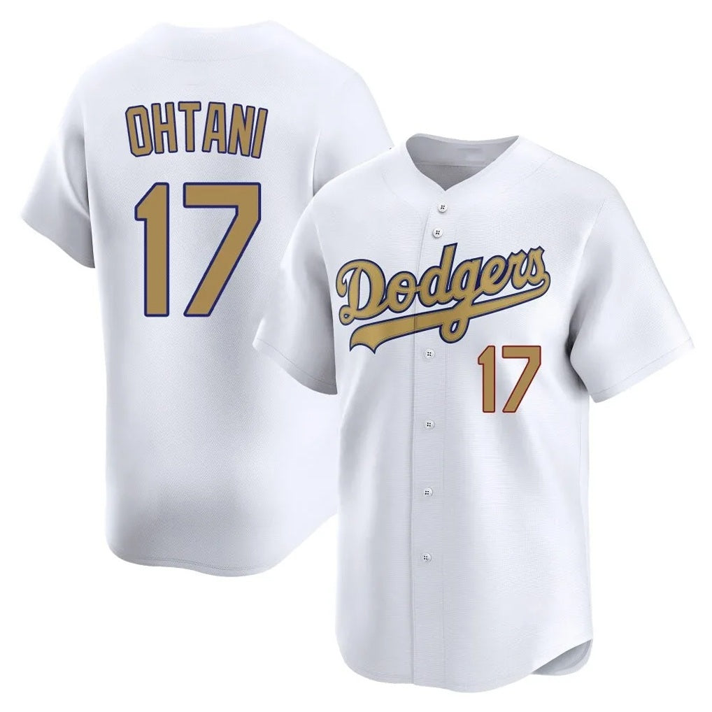 Los Angeles Dodgers #17 Shohei Ohtani Player White Gold Fotopoulosg Collection Limited Home Stitched Jerseys