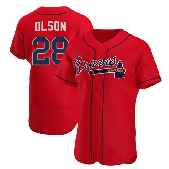 Atlanta Braves #28 Matt Olson Red Fotopoulosg Flex Base Stitched Jersey