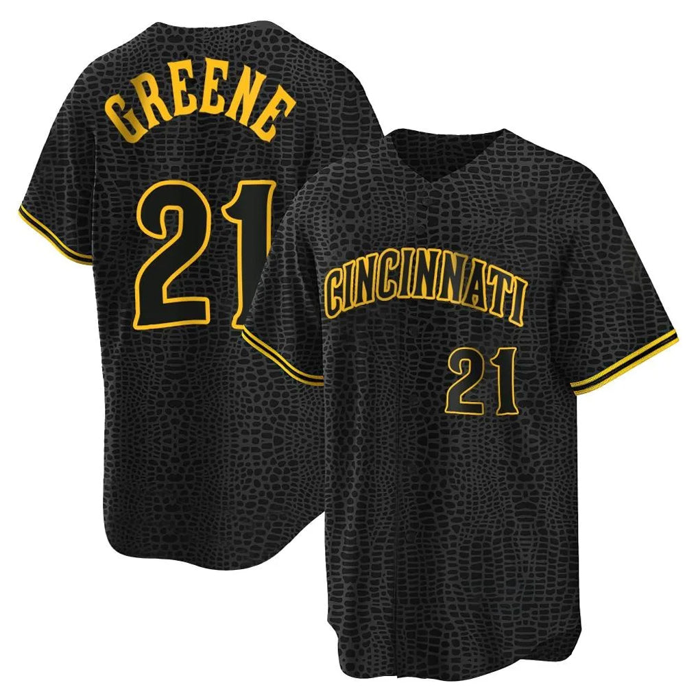 Cincinnati Reds #21 Hunter Greene Player Black Fotopoulosg Snake Skin City Home Stitched Jerseys