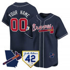 Custom Atlanta Braves 2024 Robinson & Georgia Patch Vapor Premier Limited Jersey ¨C Navy Fotopoulosg