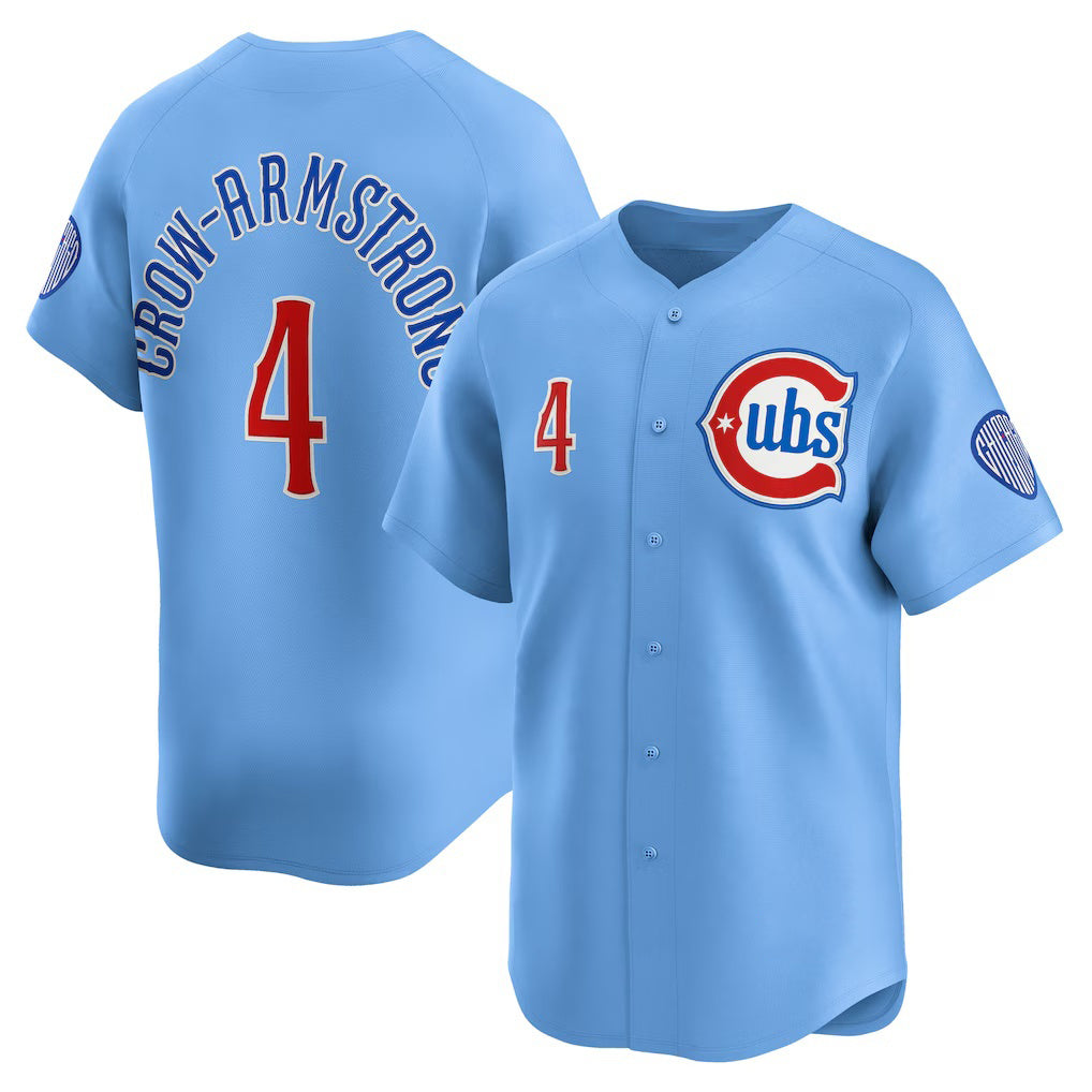 Chicago Cubs #4 Pete Crow-Armstrong Light Blue Fotopoulosg Alternate Limited Player Jersey
