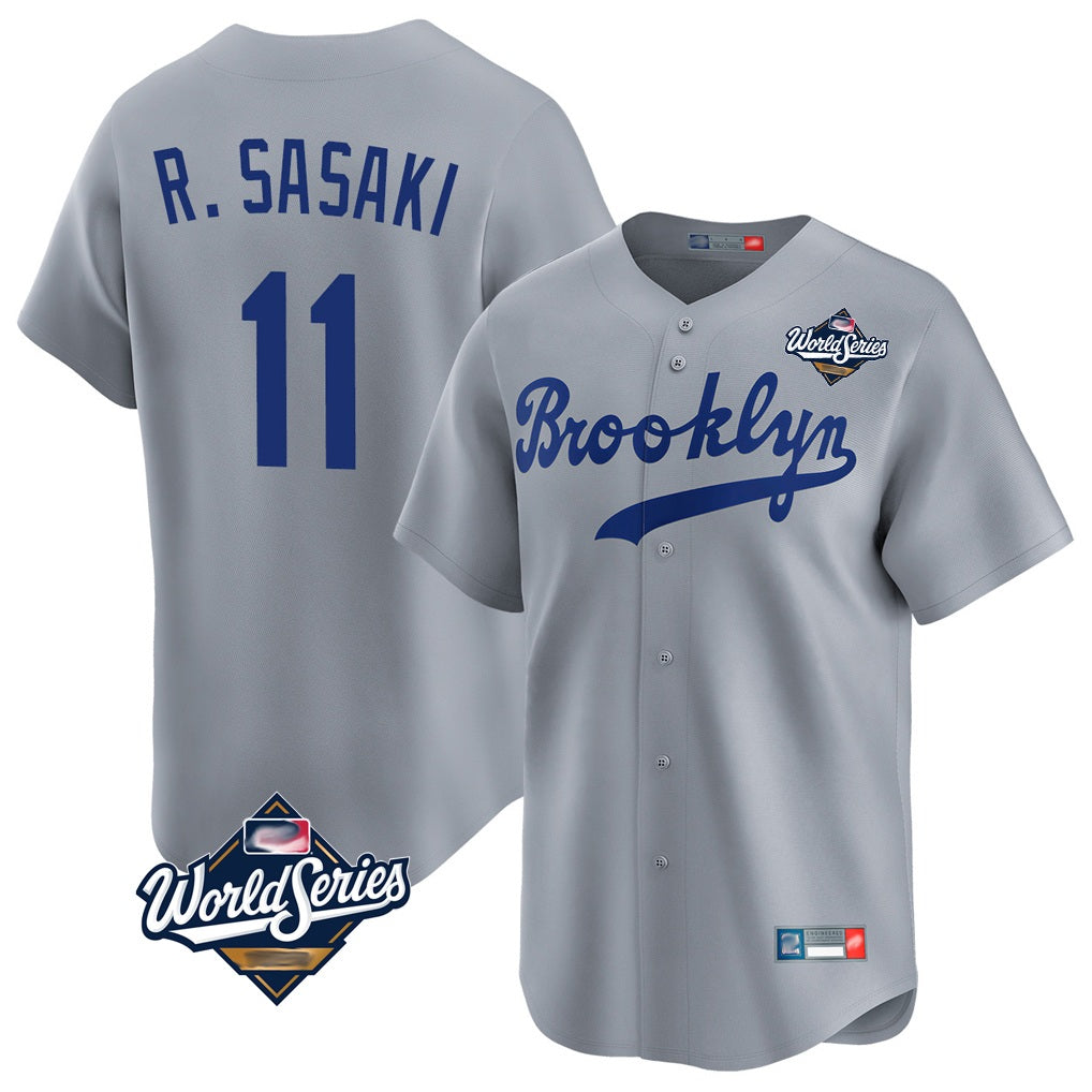 Los Angeles Dodgers #11 Roki Sasaki Player Gray Fotopoulosg World Series Game Limited Home Stitched Jerseys