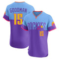 Colorado Rockies #15 Hunter Goodman Player Purple-Light Blue Fotopoulosg City Connect Limited Elite Home T-shirt Stitched Jerseys